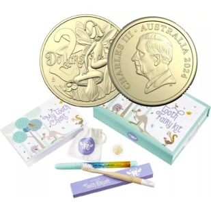 2024 $2 Tooth Fairy Kit Box Set With Coin RAM Toothbrush -l KING CHARLES HEAD