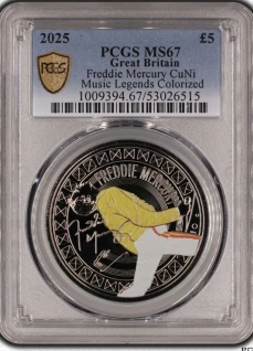 2025 FREDDIE MERCURY 2025 Uk 5 pound graded PGS67 brilliant uncirculated coin