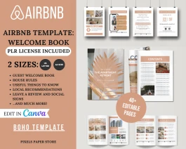 Airbnb Boho Welcome Book Template: 40+ EDITABLE PAGES + Cleaning Checklist