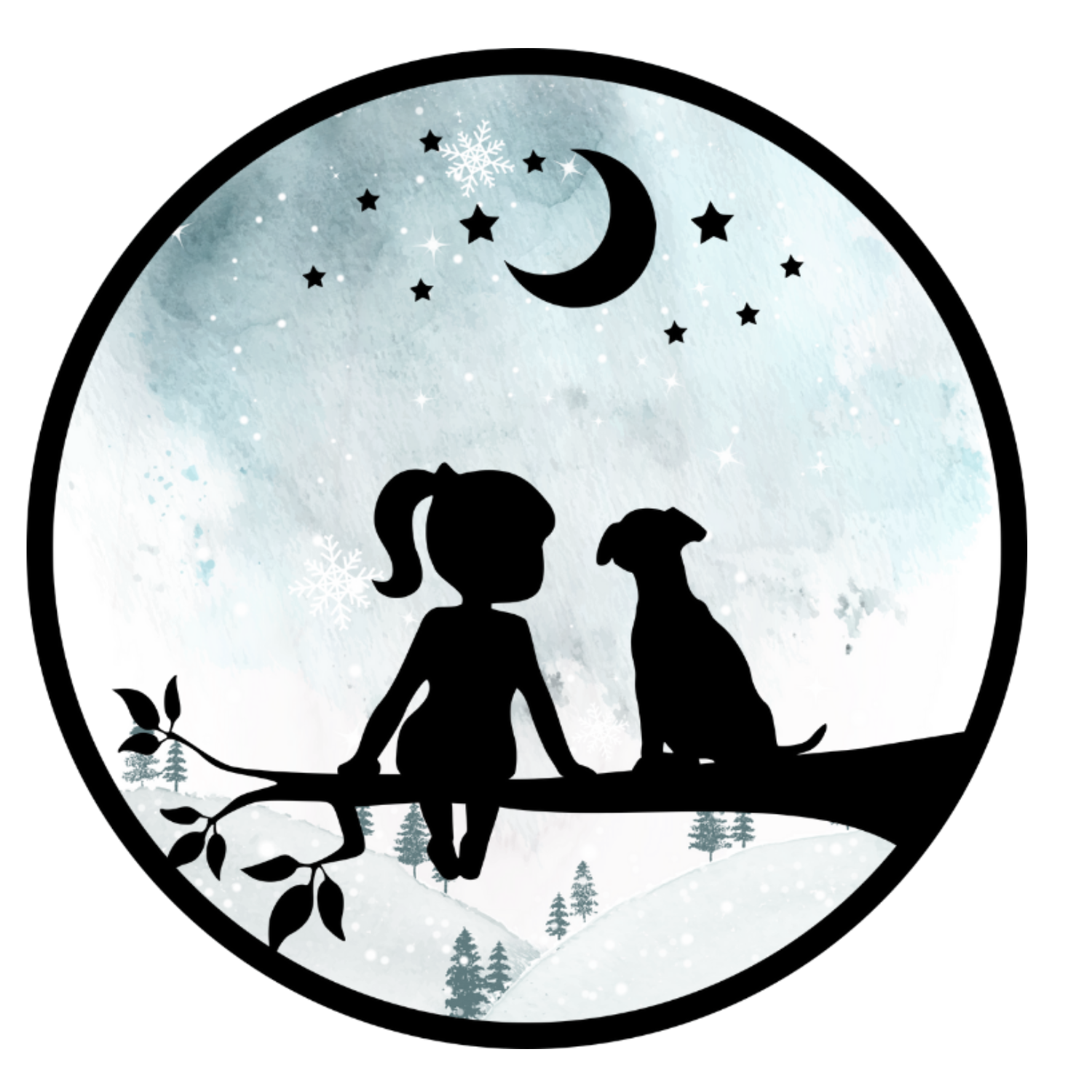 Wintry Dog Night Stickers