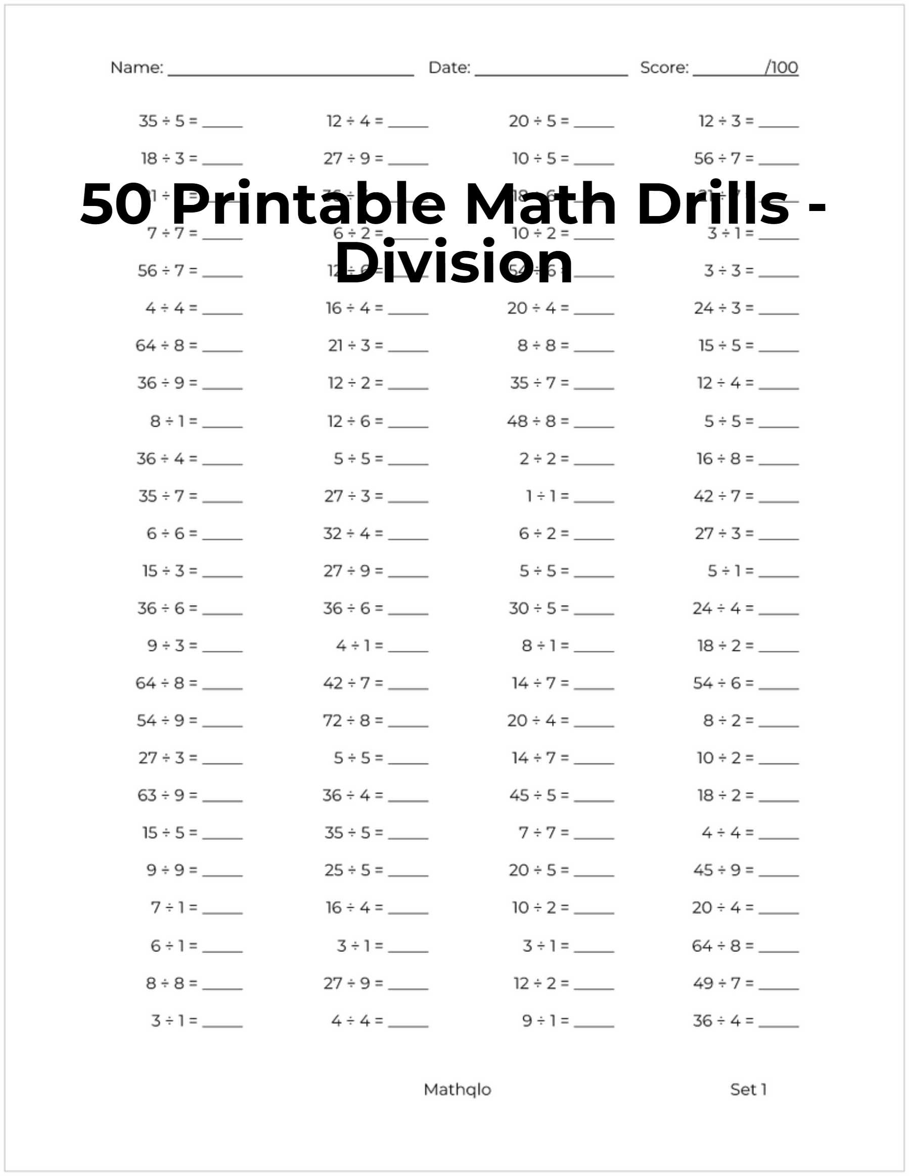 Single-Digit Division Worksheets: 5000 Timed Practice Problems for Grades 2-3