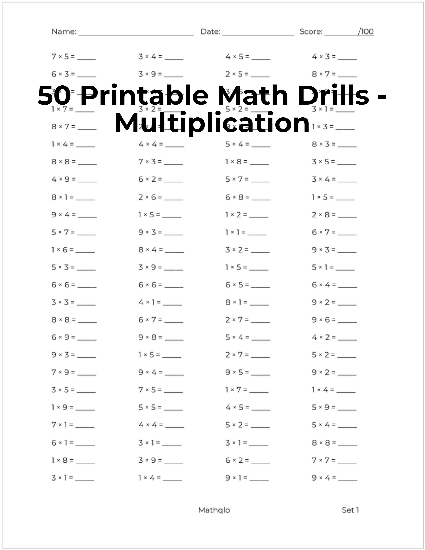 Single-Digit Multiplication Worksheets: 5000 Timed Practice Problems for Grades 2-3
