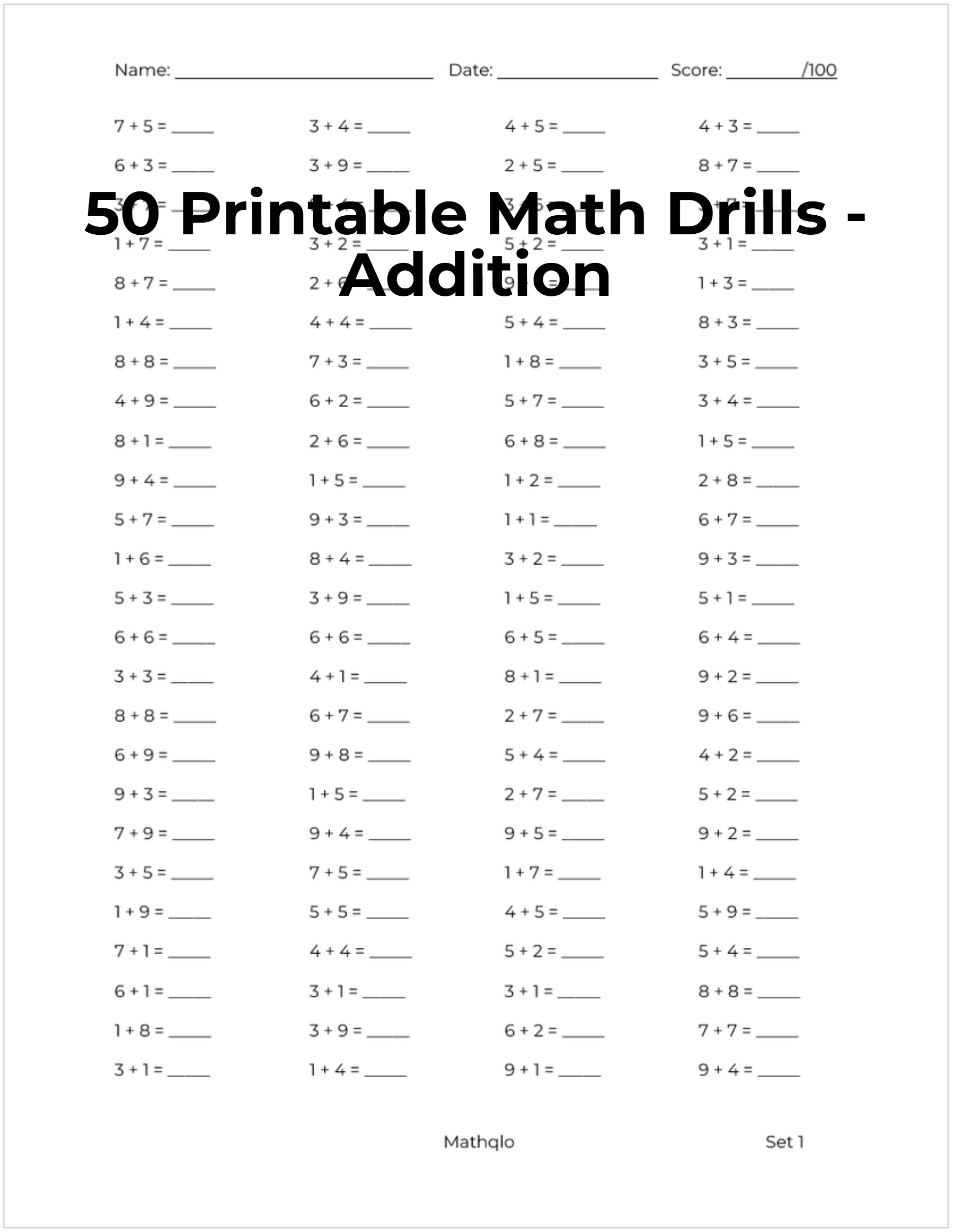 Single-Digit Addition Worksheets: 5000 Timed Practice Problems for Grades 2-3