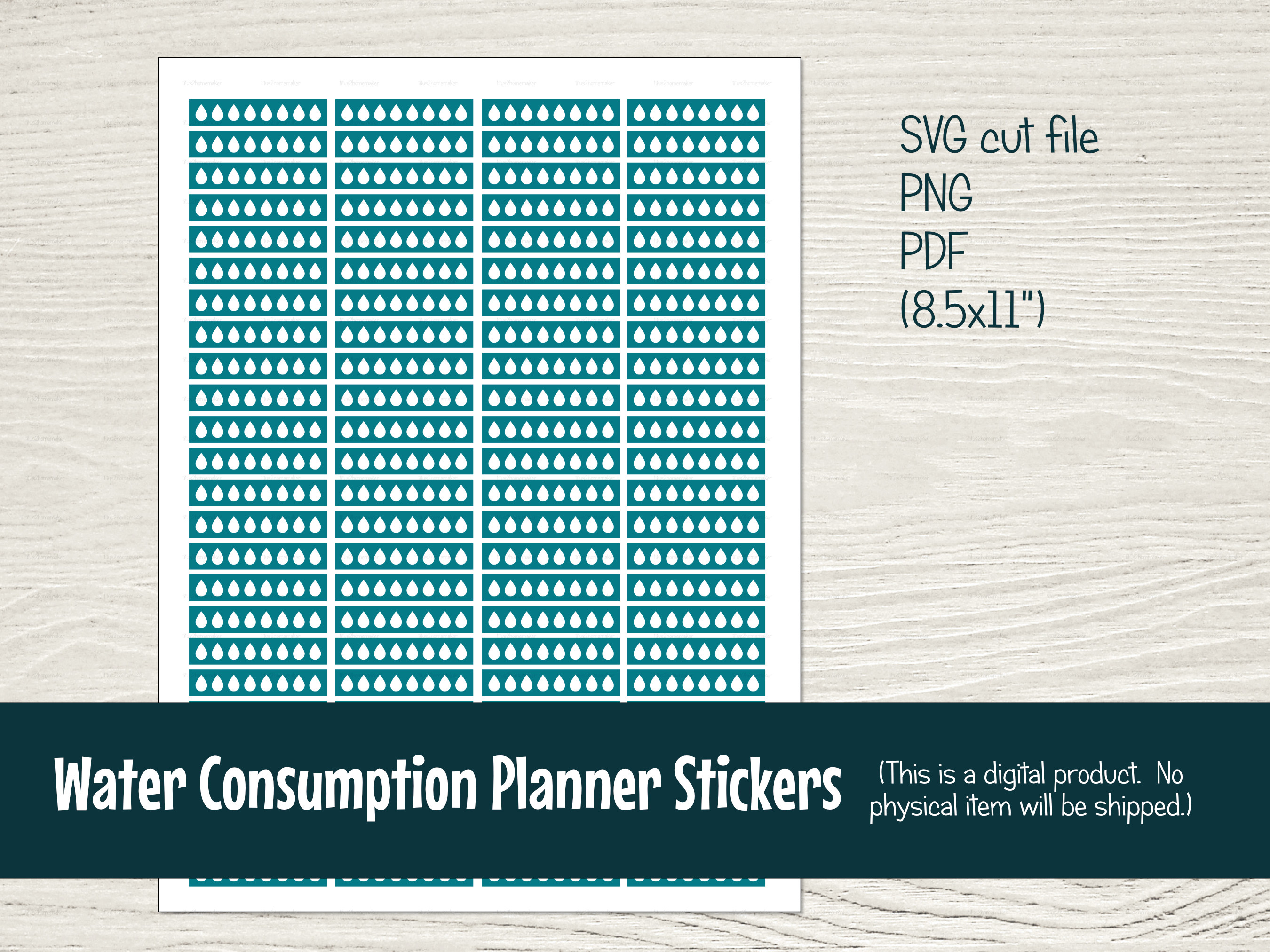 Printable Water Tracker Planner Stickers with Cut Files for Silhouette