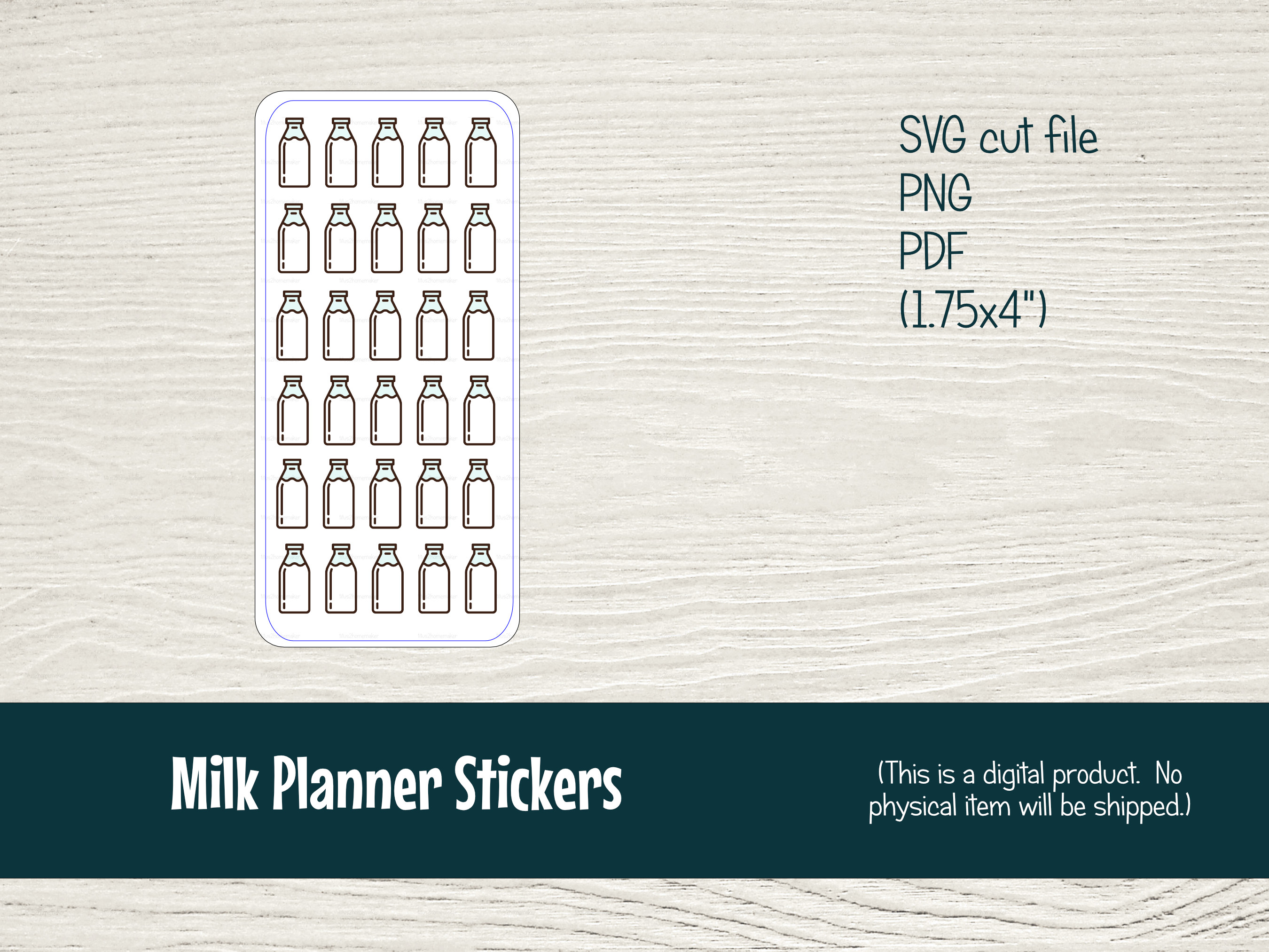 Printable Milk Icons Planner Stickers with Cut Files for Silhouette (mini-sheet)