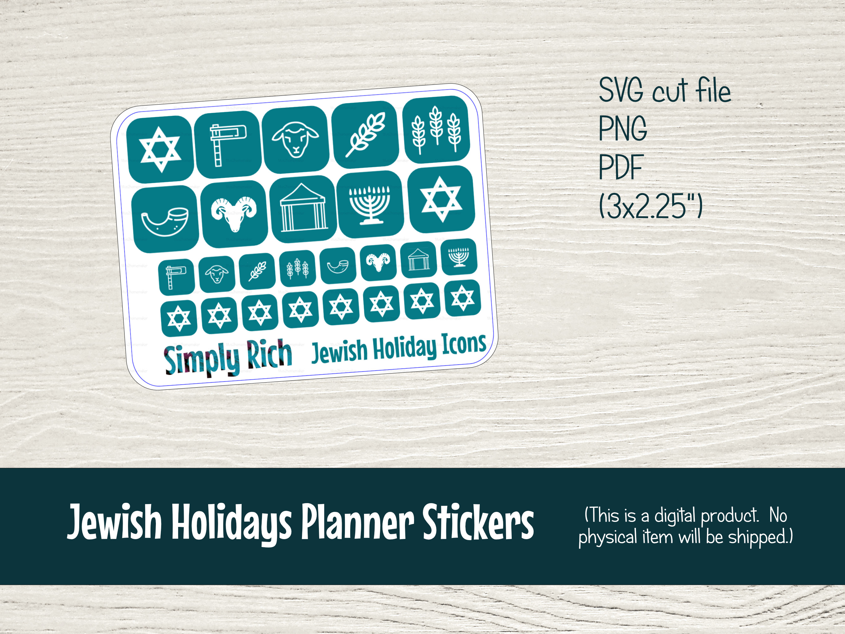 Printable Jewish Holidays Planner Stickers with Cut Files for Silhouette (mini-sheet)