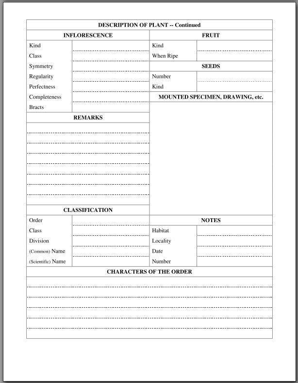 Plant Identification Notebook Page