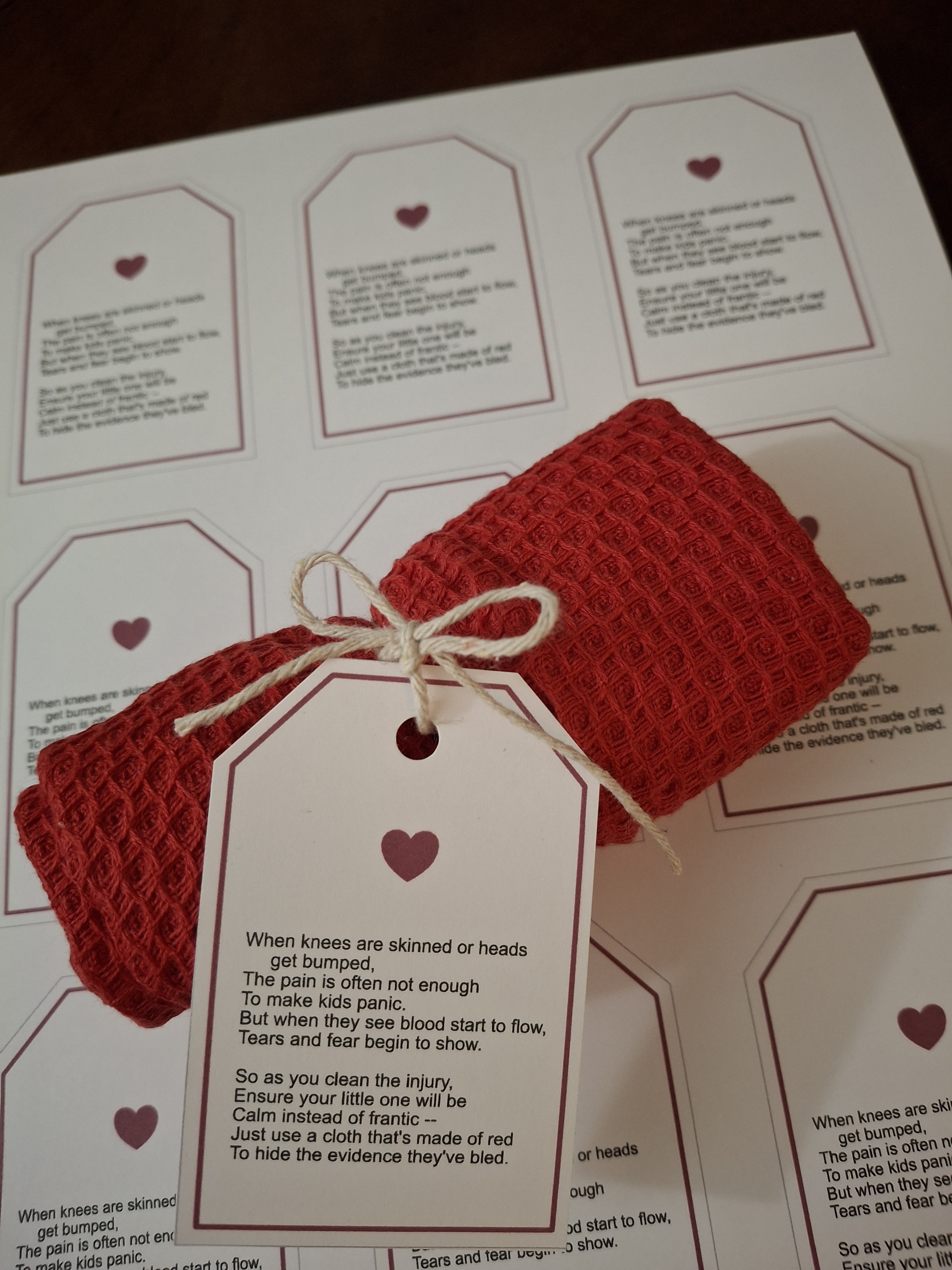 Red Washcloth Gift Tag Printables
