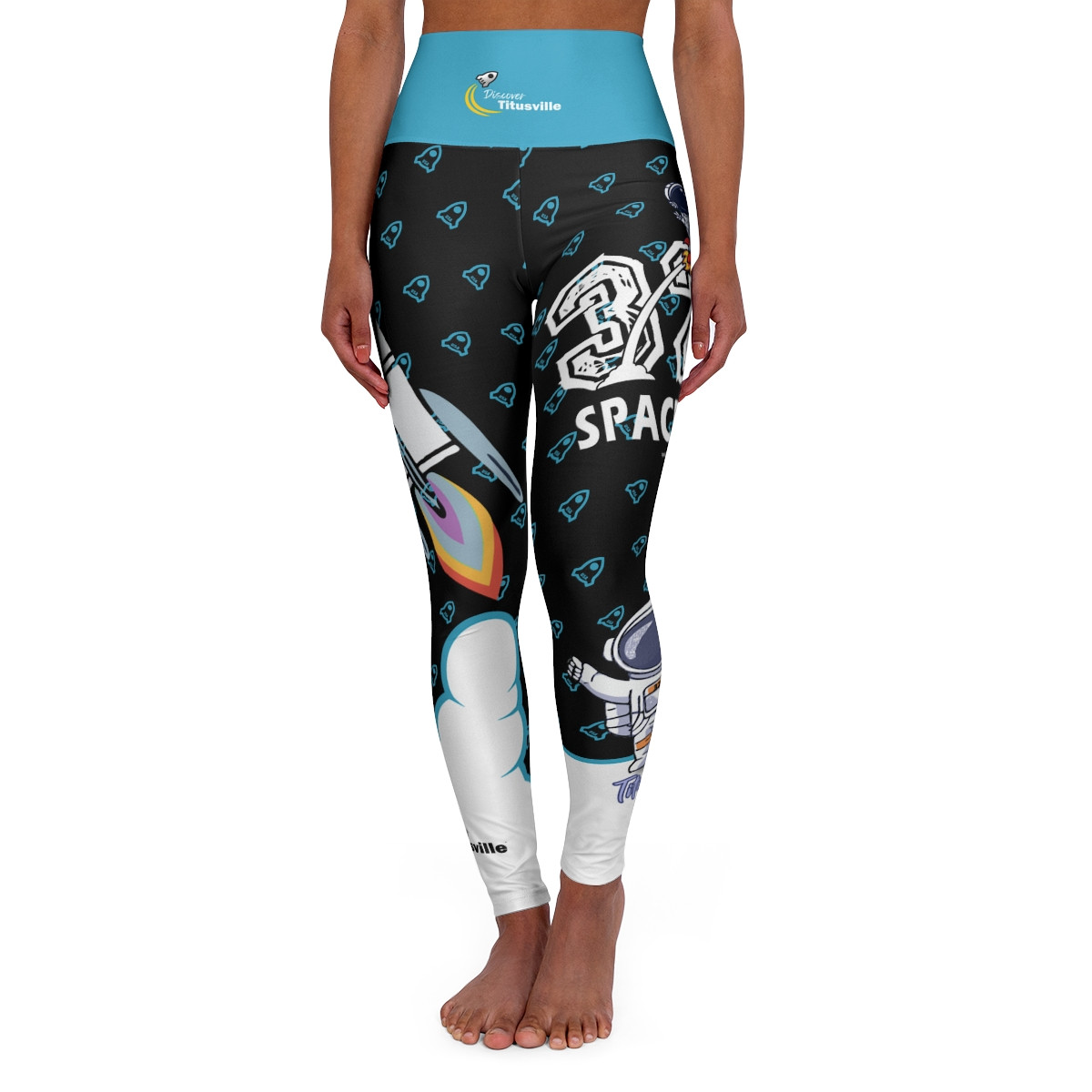 High Turquoise Waisted Yoga Leggings (AOP)