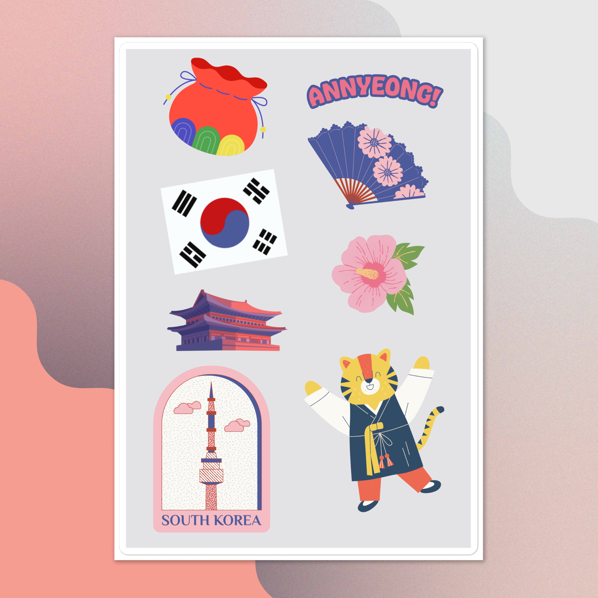 Korea Travel Souvenir Stickers with Korean Iconic Symbols