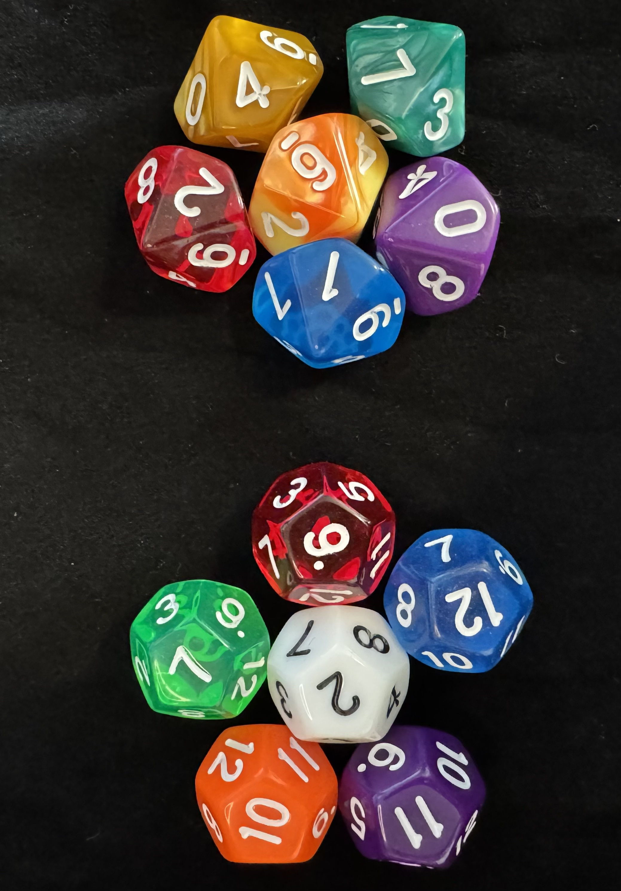 6 Ten-sided & 6 twelve-sided dice pack
