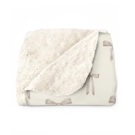 Neutral Bow Pattern Sherpa Blanket | Cream Fleece Throw