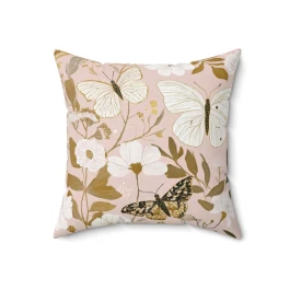 Neutral Butterfly Floral Pillow | Square Pillow