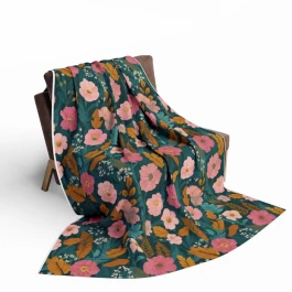 Cottagecore Floral Pattern Arctic Fleece Blanket | Pink Teal Botanical Throw