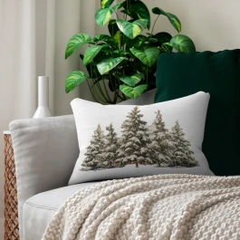 Snowy Pine Trees Lumbar Pillow | Winter Forest Throw Pillow