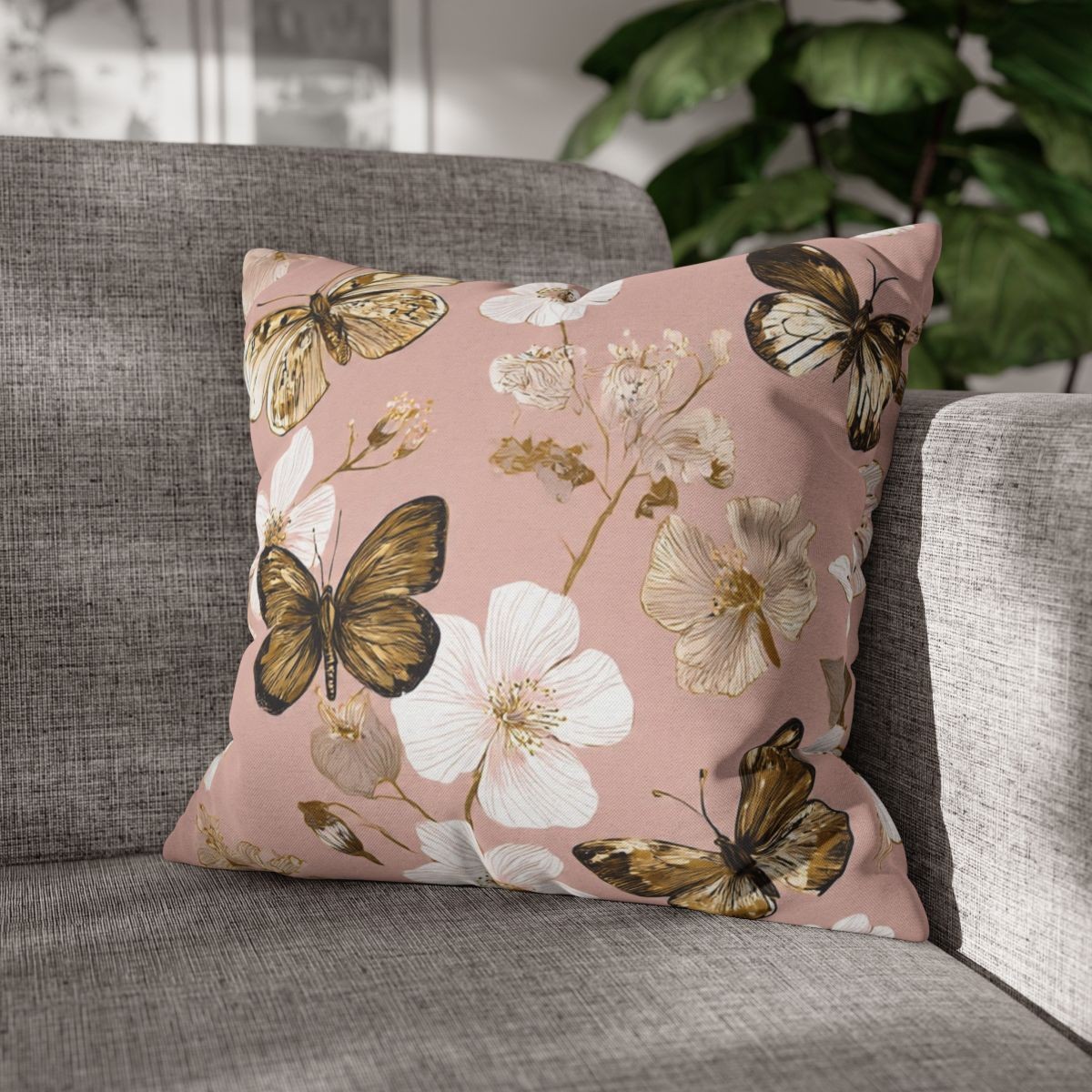 Vintage Butterflies Floral Spun Polyester Pillowcase | Square Decorative Pillow Cover