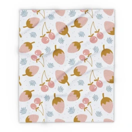 Pink Strawberry Cherry Pattern Blanket | Fleece Throw, Fruit Print