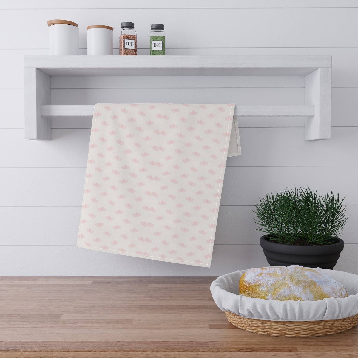 Pink Double Hearts Pattern Tea Towel | Cotton-Blend Kitchen Towel
