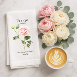 Pink Peony Floral Tea Towel | Botanical Illustration, Cottagecore Kitchen
