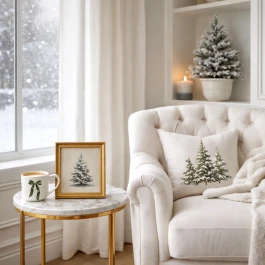 Snowy Pine Trees Pillowcase, Square Throw Pillowcase | Winter Cabin Decor