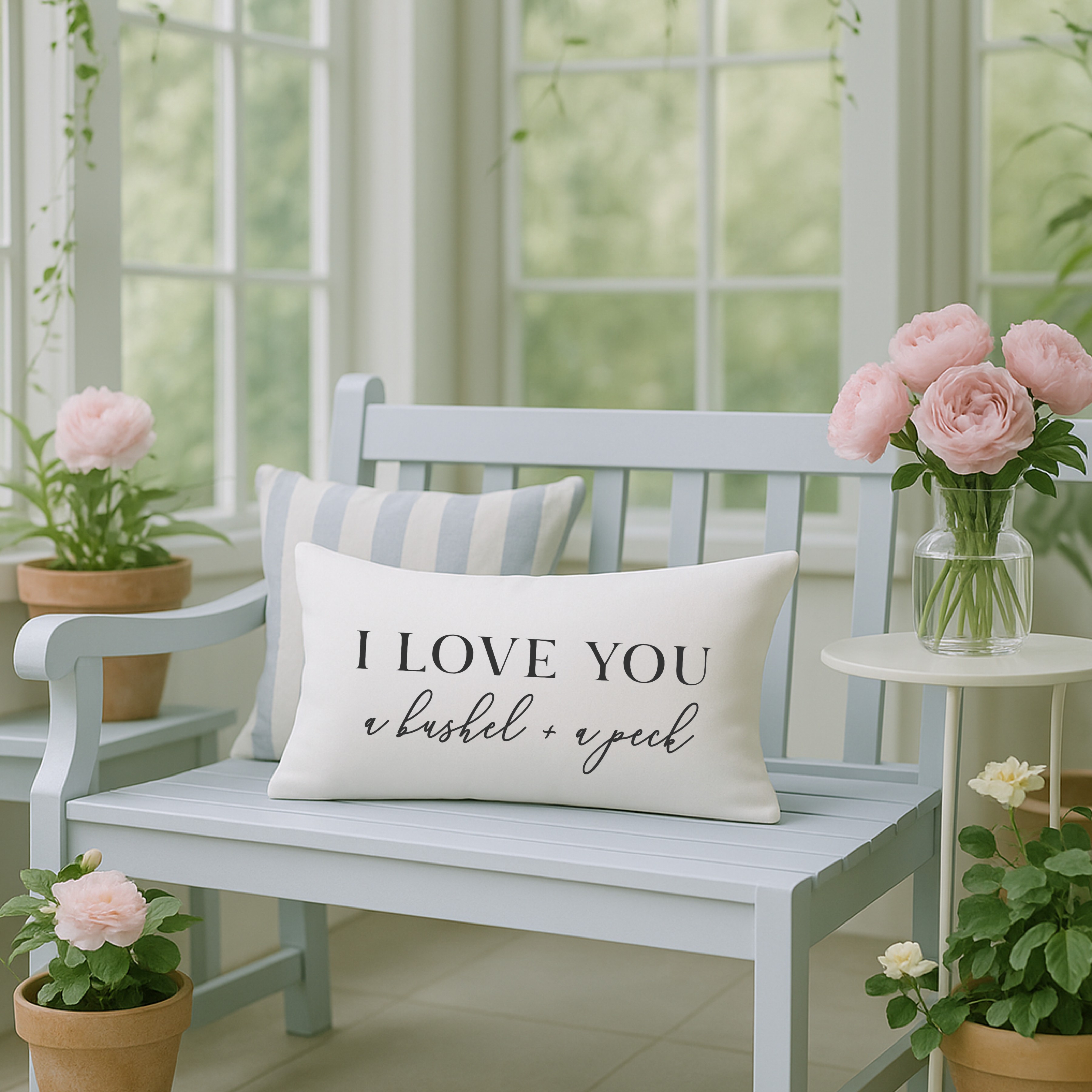 I Love You a Bushel & Peck lumbar pillow | farmhouse script throw pillow