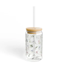 Delicate Wildflower Pattern Sipper Glass