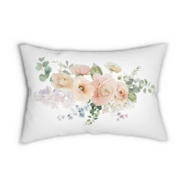 Soft Watercolor Blush Garden Blooms lumbar pillow | Floral Cottagecore Decor