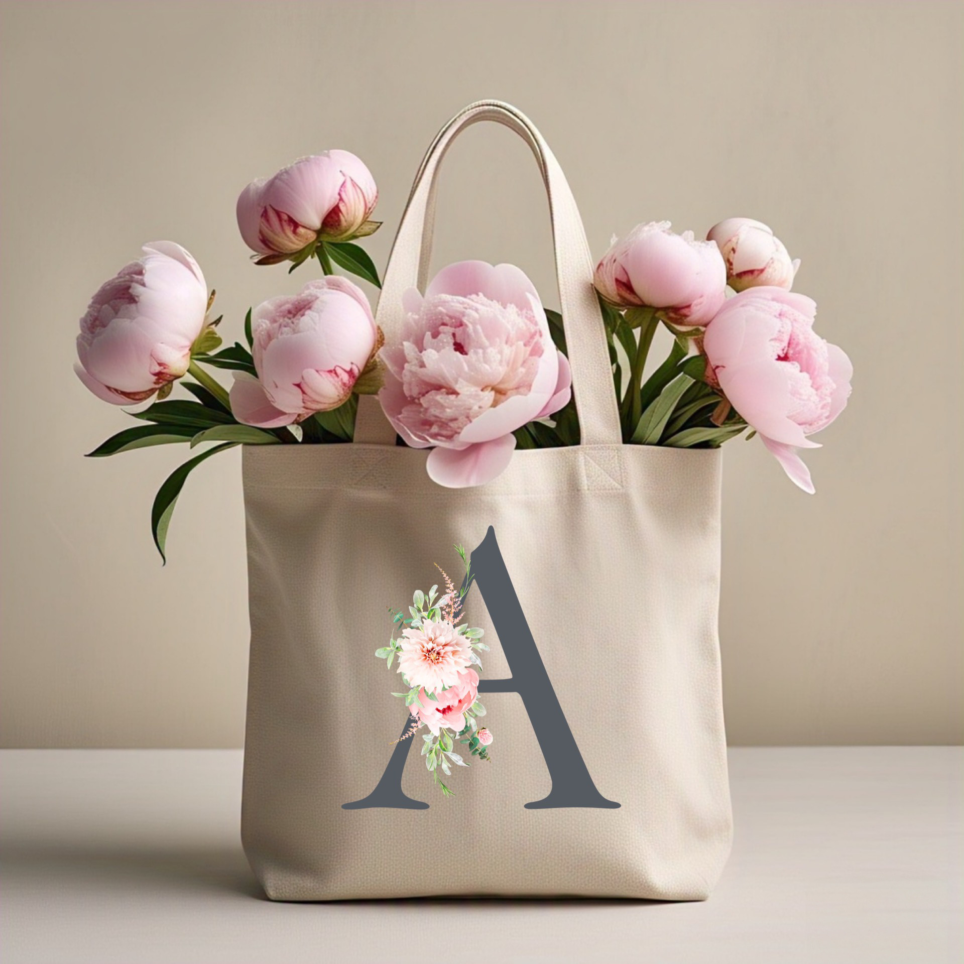 Personalized Floral Monogram Custom Canvas Tote Bag