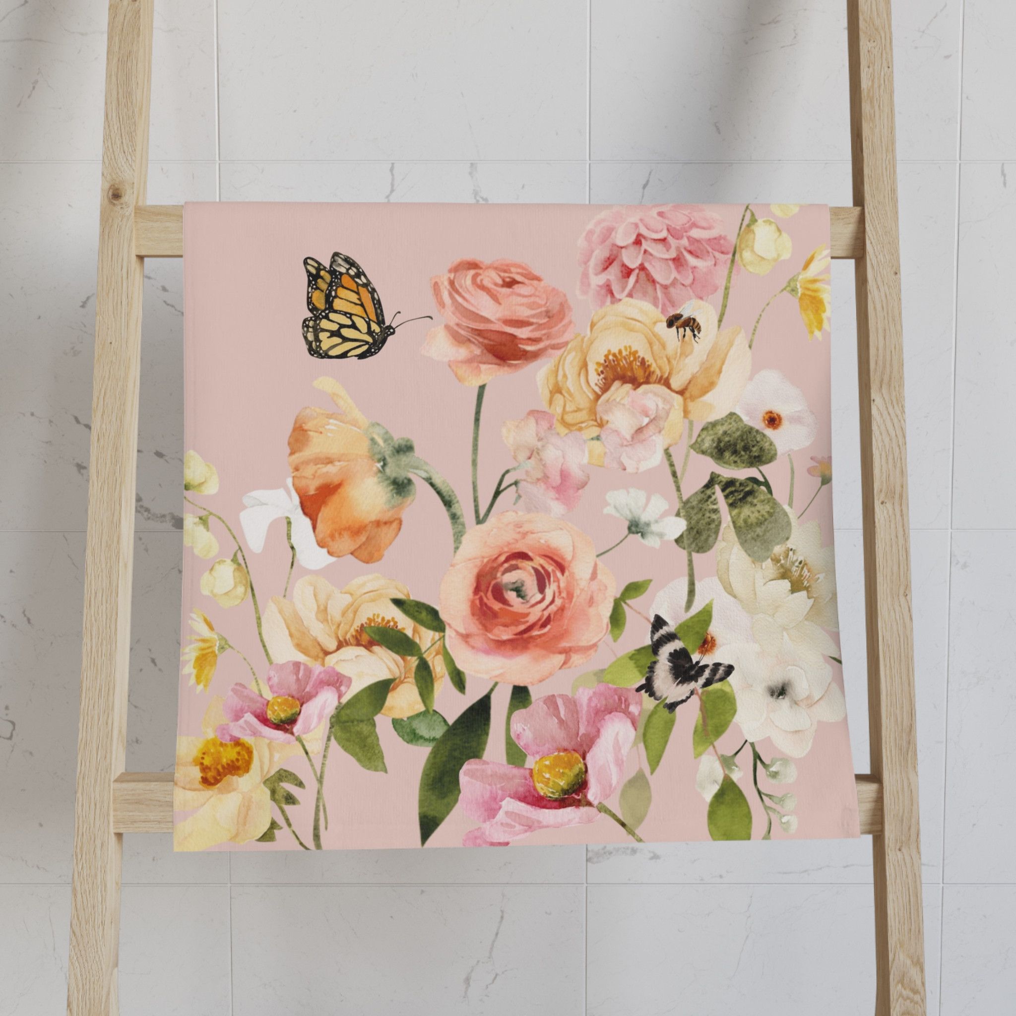Soft Pink Spring Floral Design Hand Towel - Elegant Decorative Towel for Kitchen or Bathroom