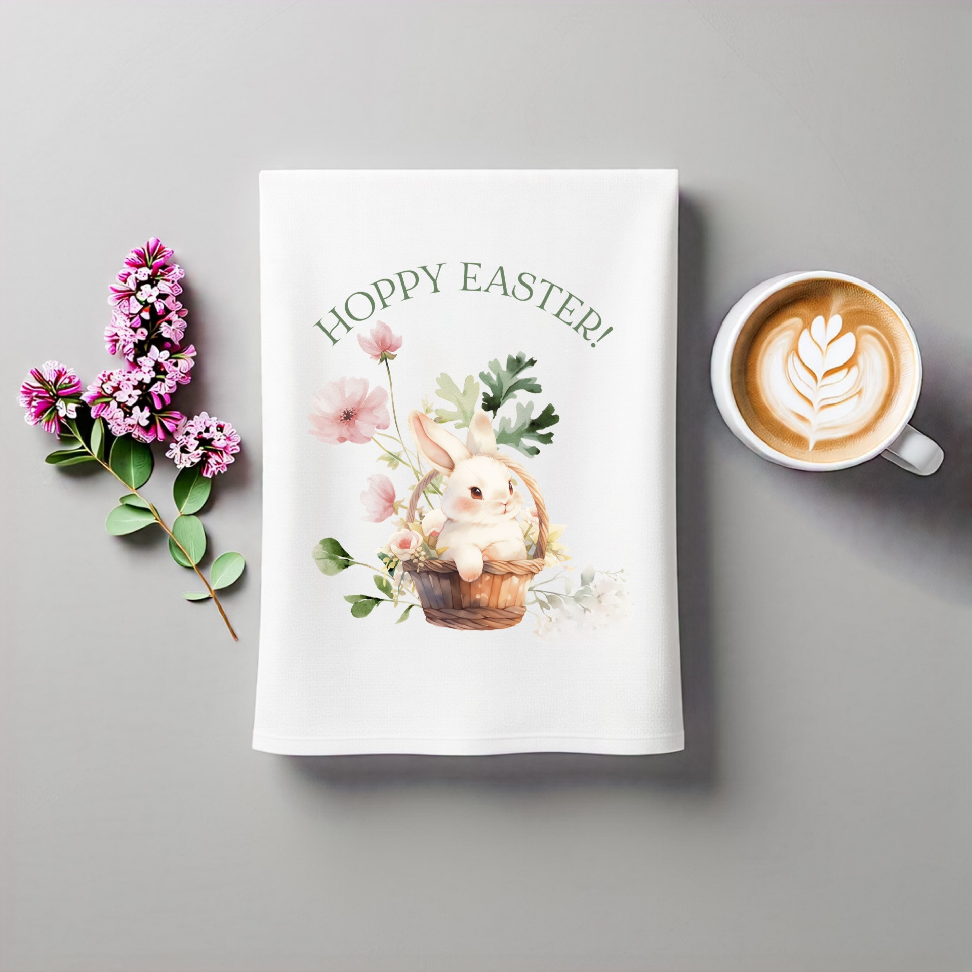 Hoppy Easter Tea Towel - Floral Bunny Design for Spring Celebrations