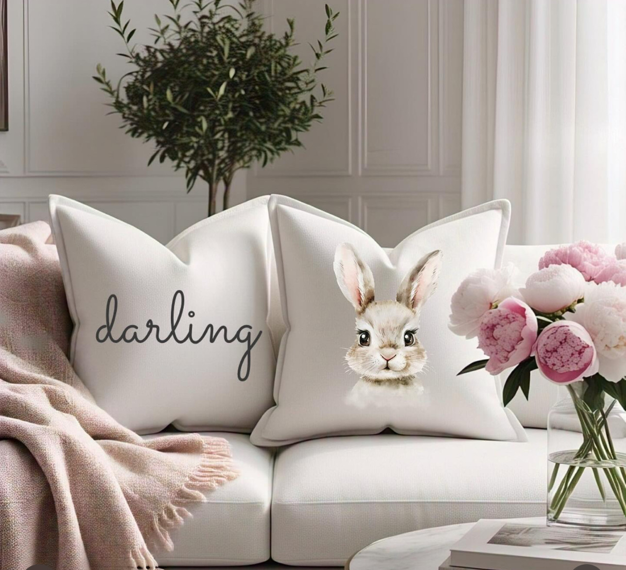 Bunny Throw Pillow Cover with Insert, 20” x 20”