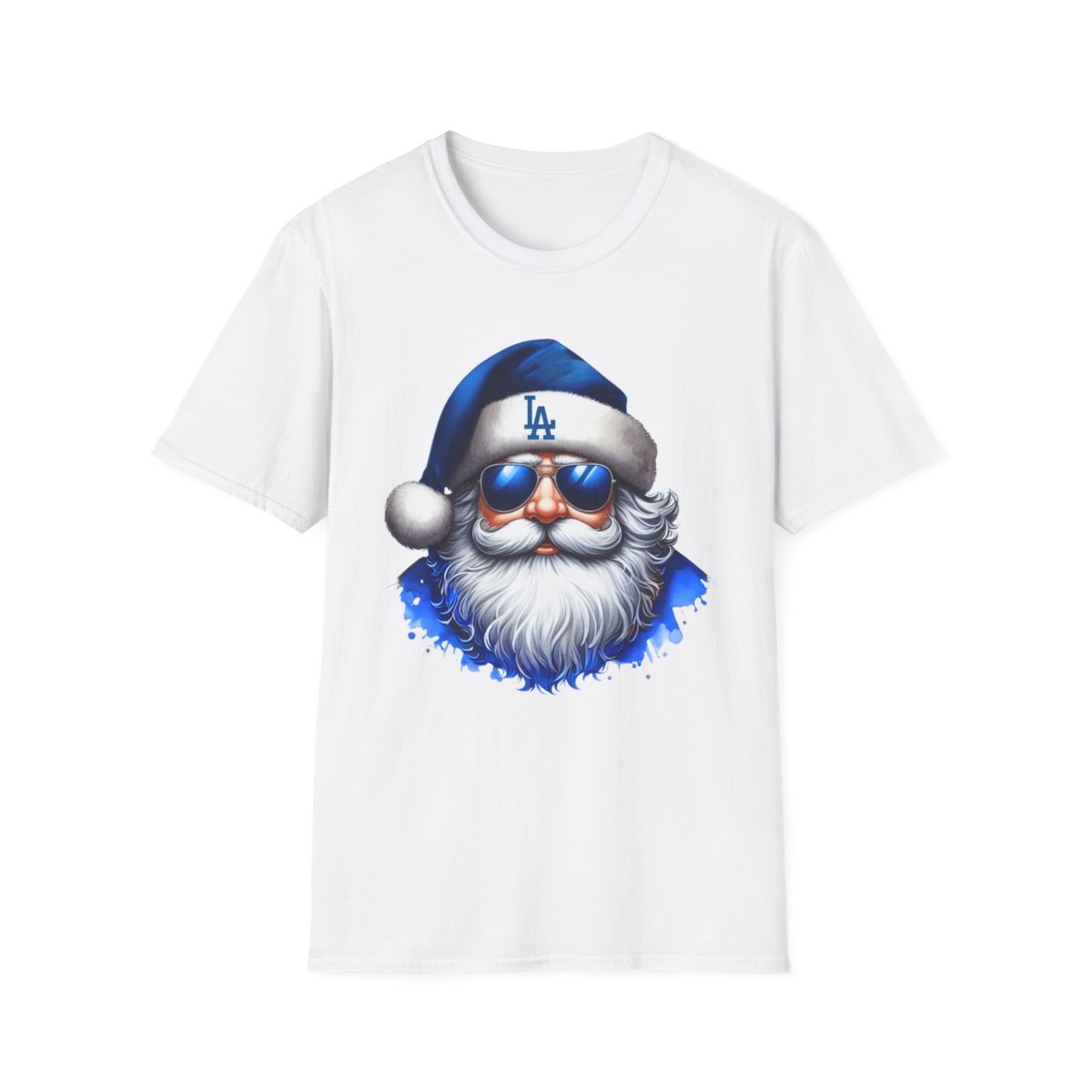 LA Dodgers Santa Hat T-Shirt | Blue Santa Face with Sunglasses