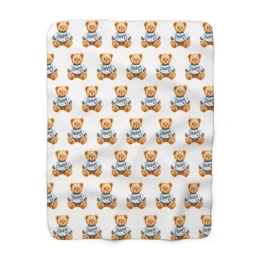 Doyer Teddy Bear Pattern Sherpa Blanket | Cute Plush Toy Repeat Print