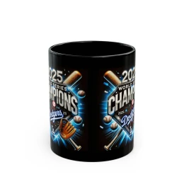 2025 World Series Champions LA Doyers Mug | Black Ceramic Baseball Design