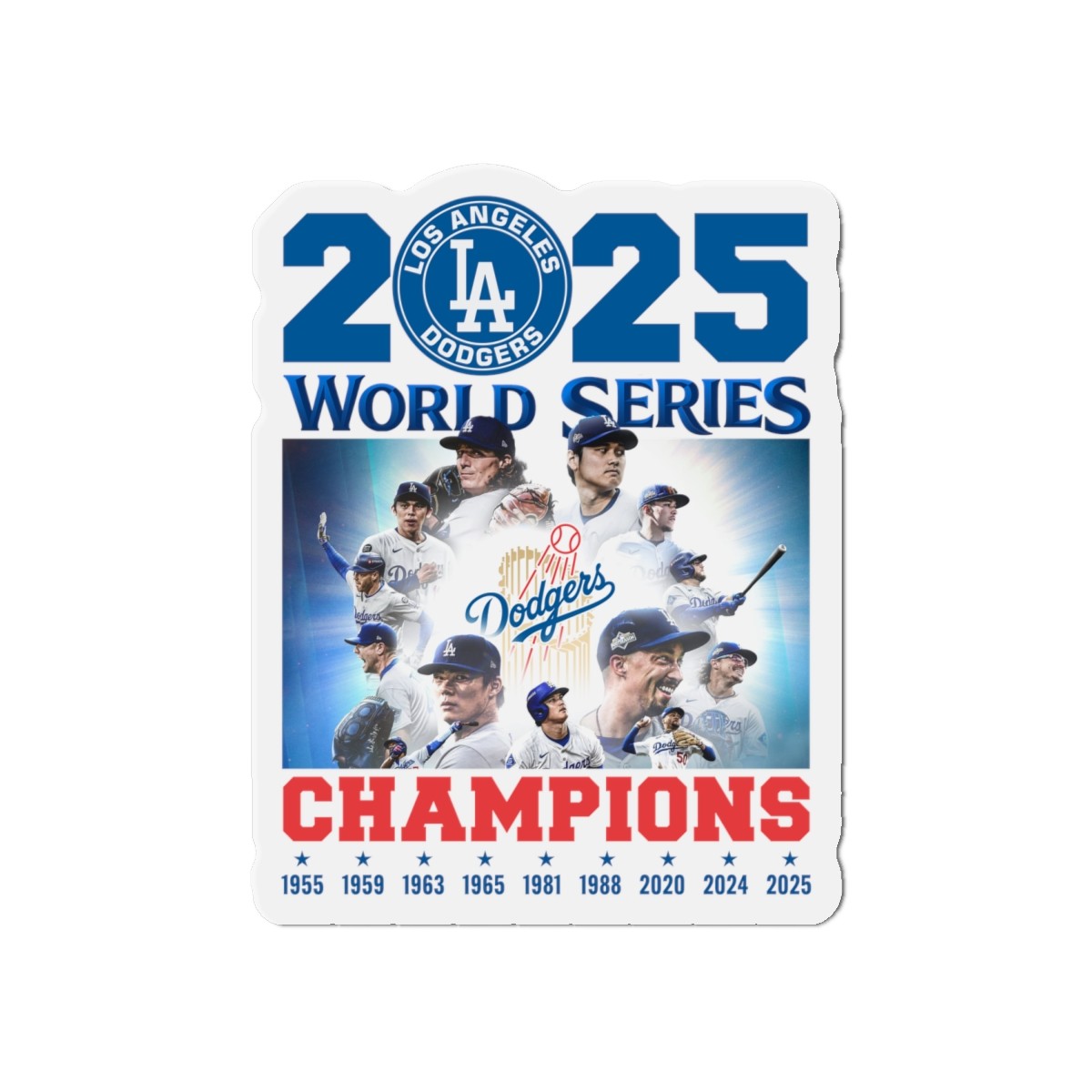 Champions Die-Cut Magnets | Sports Fan Memorabilia | Doyers 2025 World Series, Refrigerator Decor, Gift for Sports Lovers