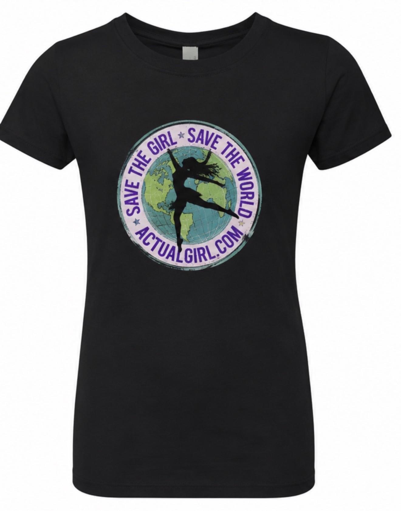 "Save the Girl, Save the World" Actual Girl Globe Graphic T-shirt - for Girls