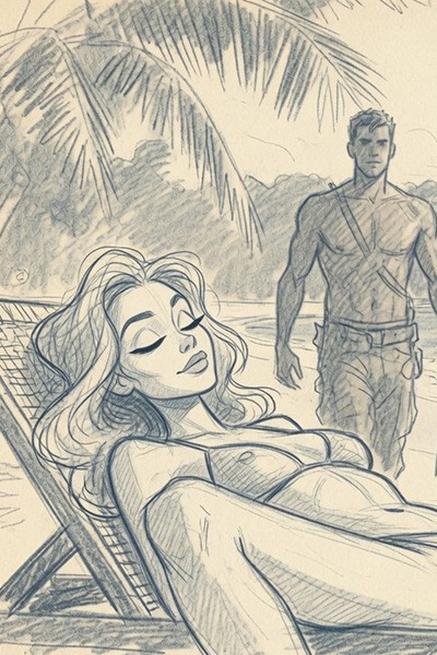 Attack on the beach - B/W comic sketch style - 92 Images