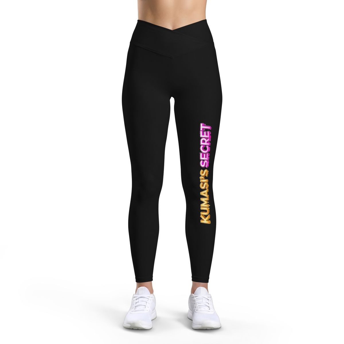 Kumasi's Secret Leggings | Black, Pink & Gold text