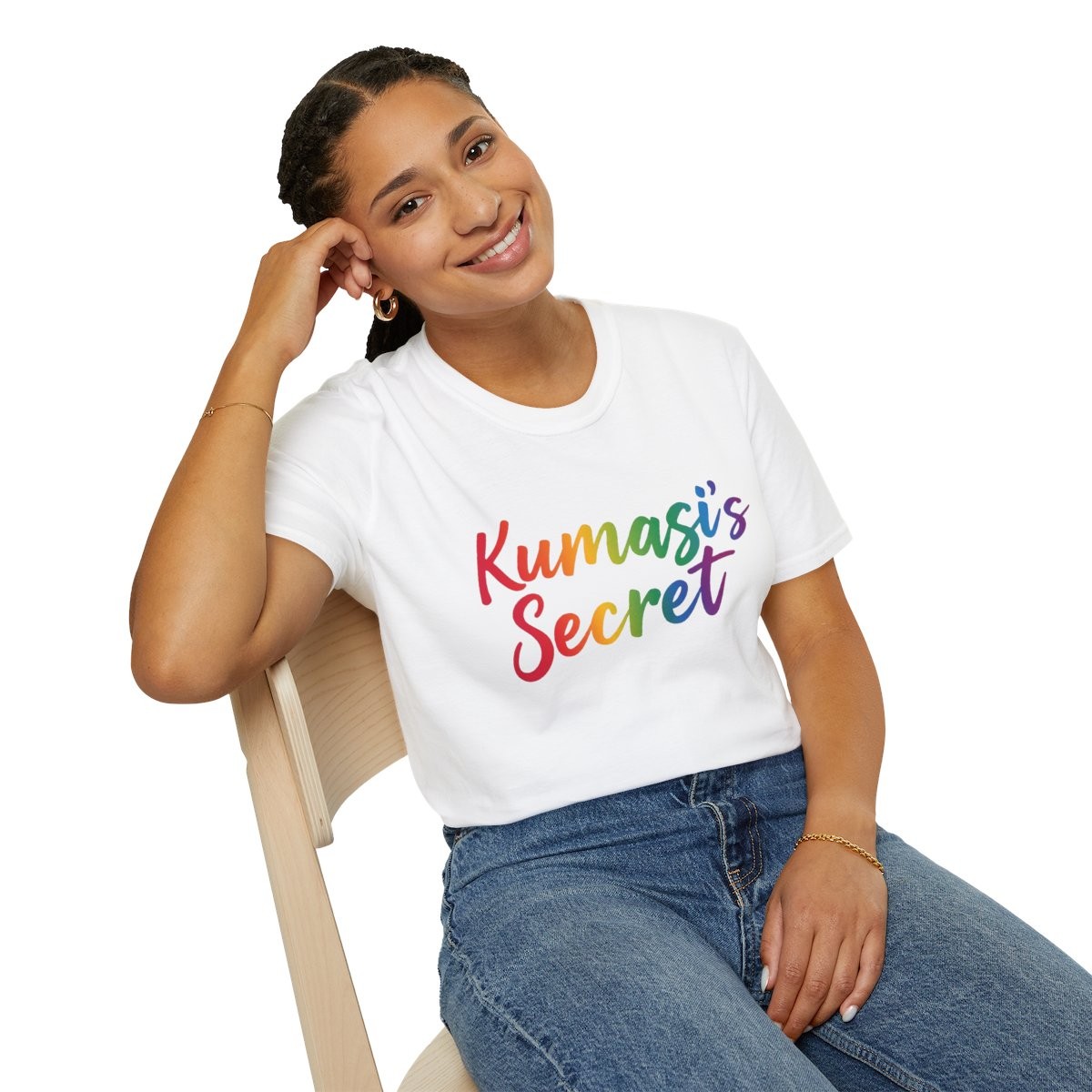 Kumasi's Secret T-Shirt | Rainbow Script Text Tee