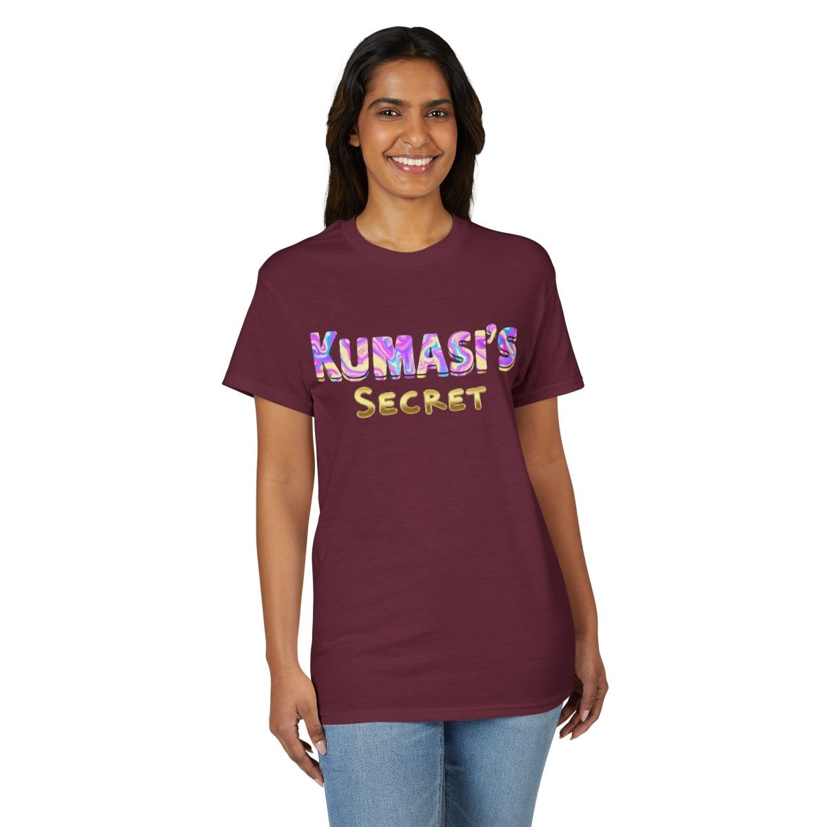 Kumasi's Secret text T-Shirt | Colorful floral letters