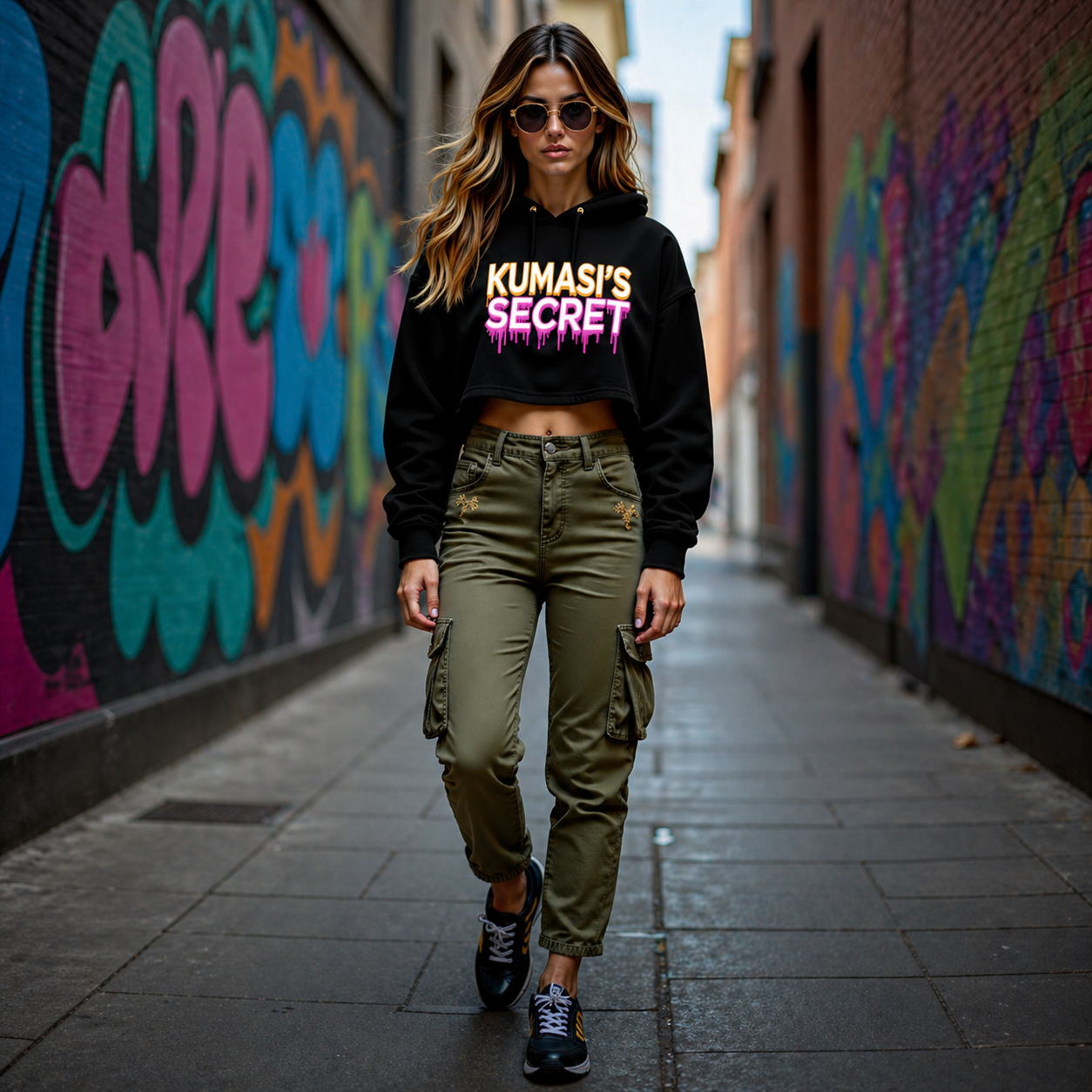 Kumasi's Secret Drip Text Cropped Hoodie | Graphic Cropped Sweatshirt
