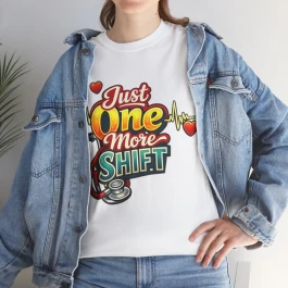Just One More Shift Nurse T-Shirt | Stethoscope, Heartbeat Graphic