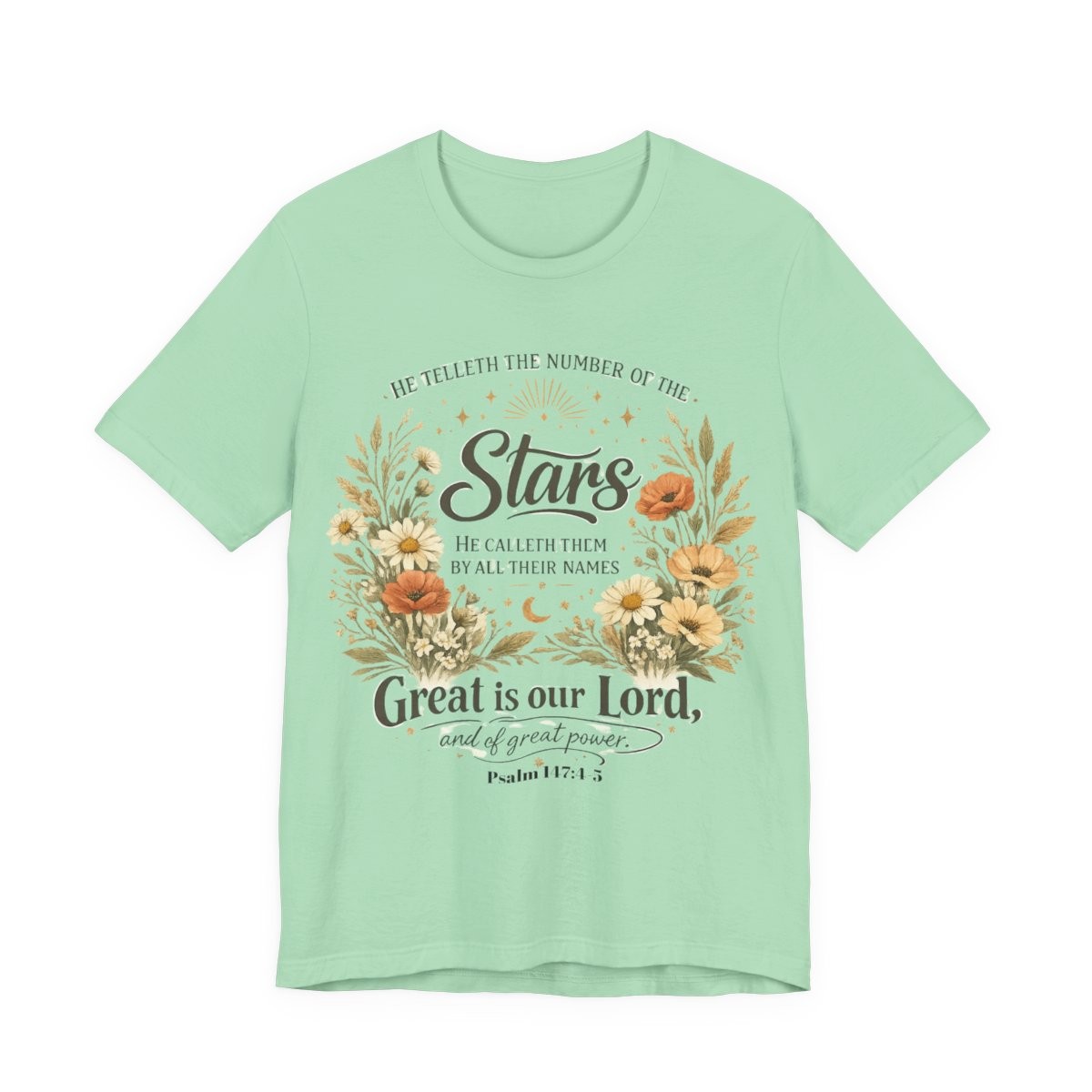 Stars Scripture Floral Psalm T-Shirt | Great Is Our Lord