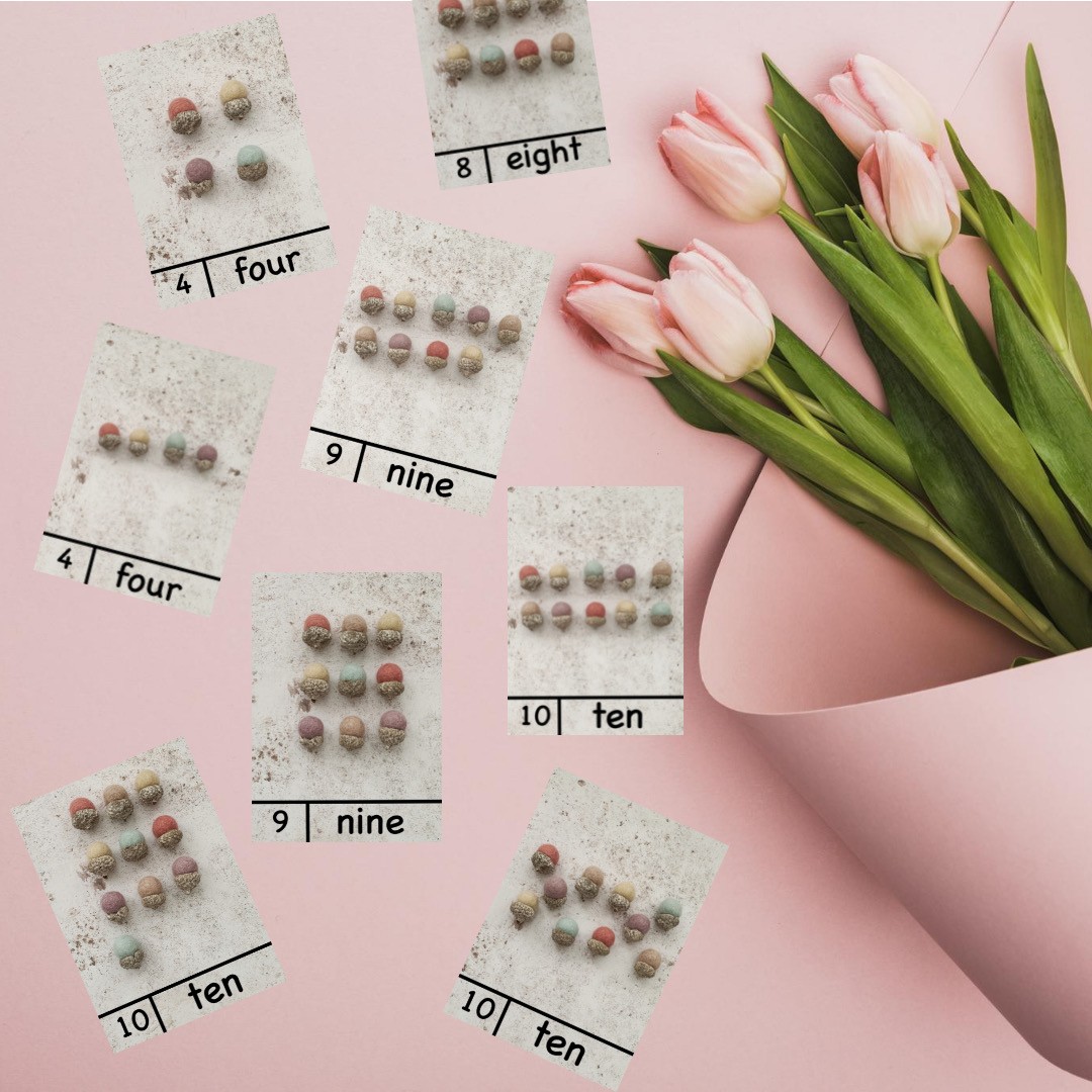 Pastel acorns number cards to 10