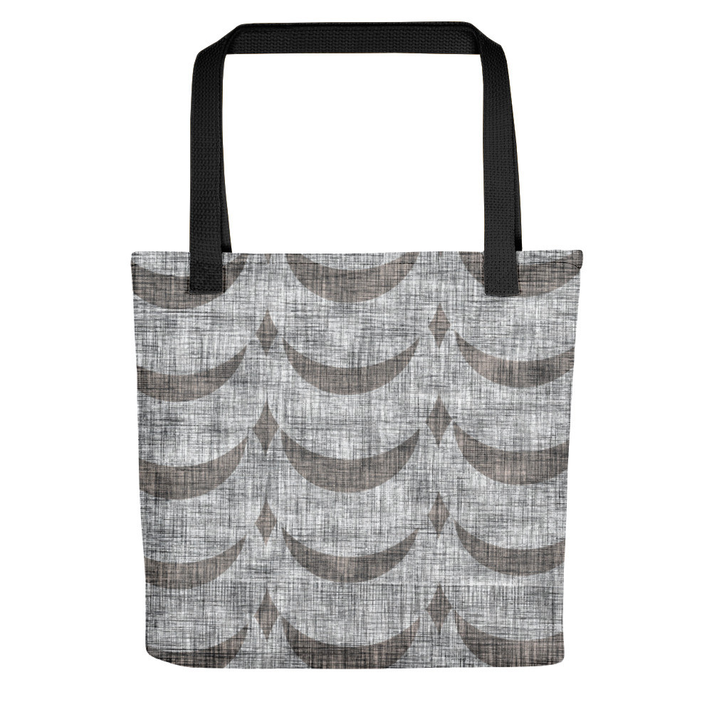 Tote bag with Gray African Print and Black Handles