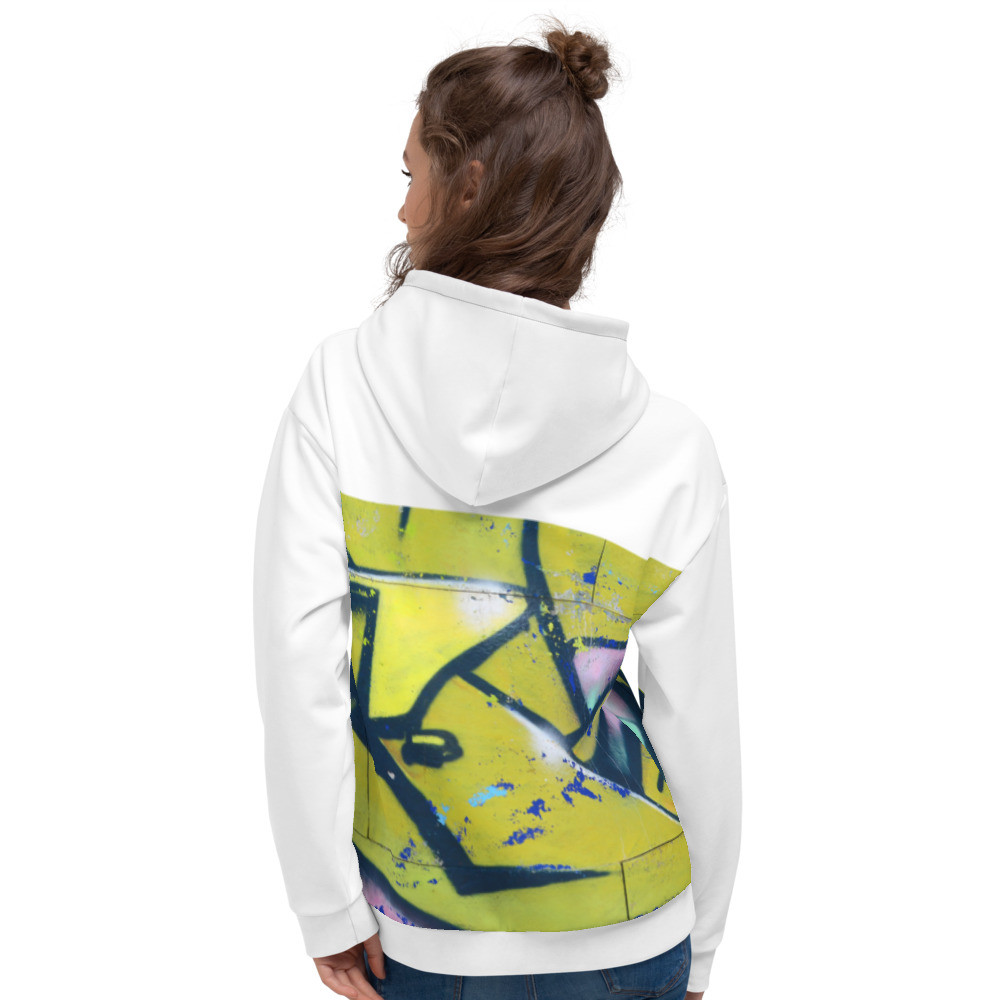 Unisex Hoodie in White with Graffiti Print