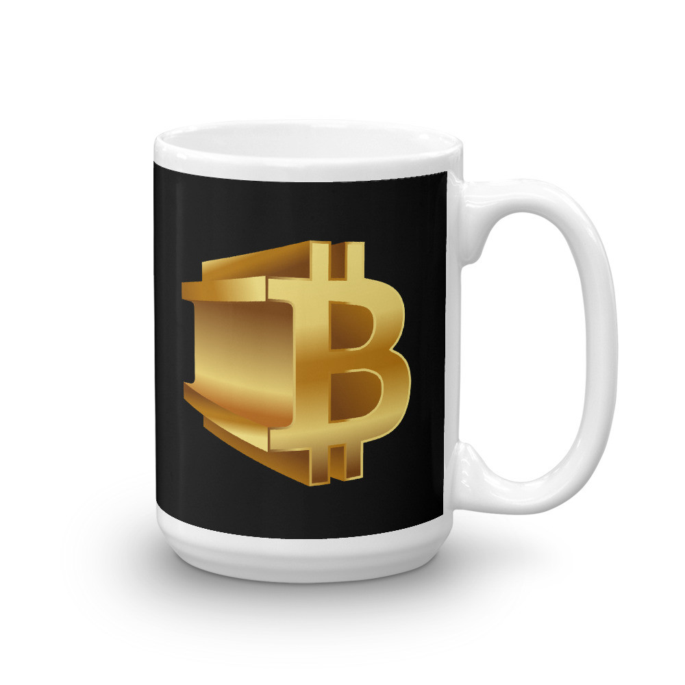 3D Gold Bitcoin on Black Mug
