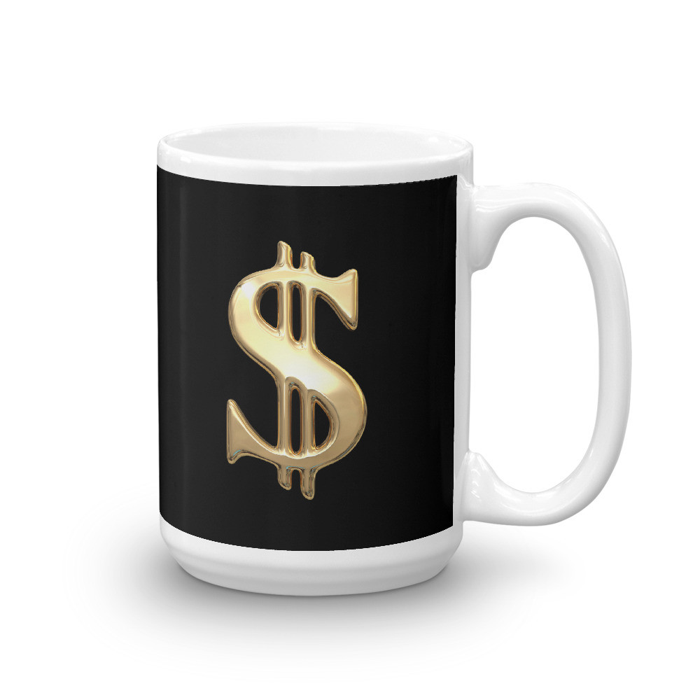 Golden Money Sign on Black Mug