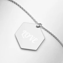 Engraved Silver Hexagon Necklace