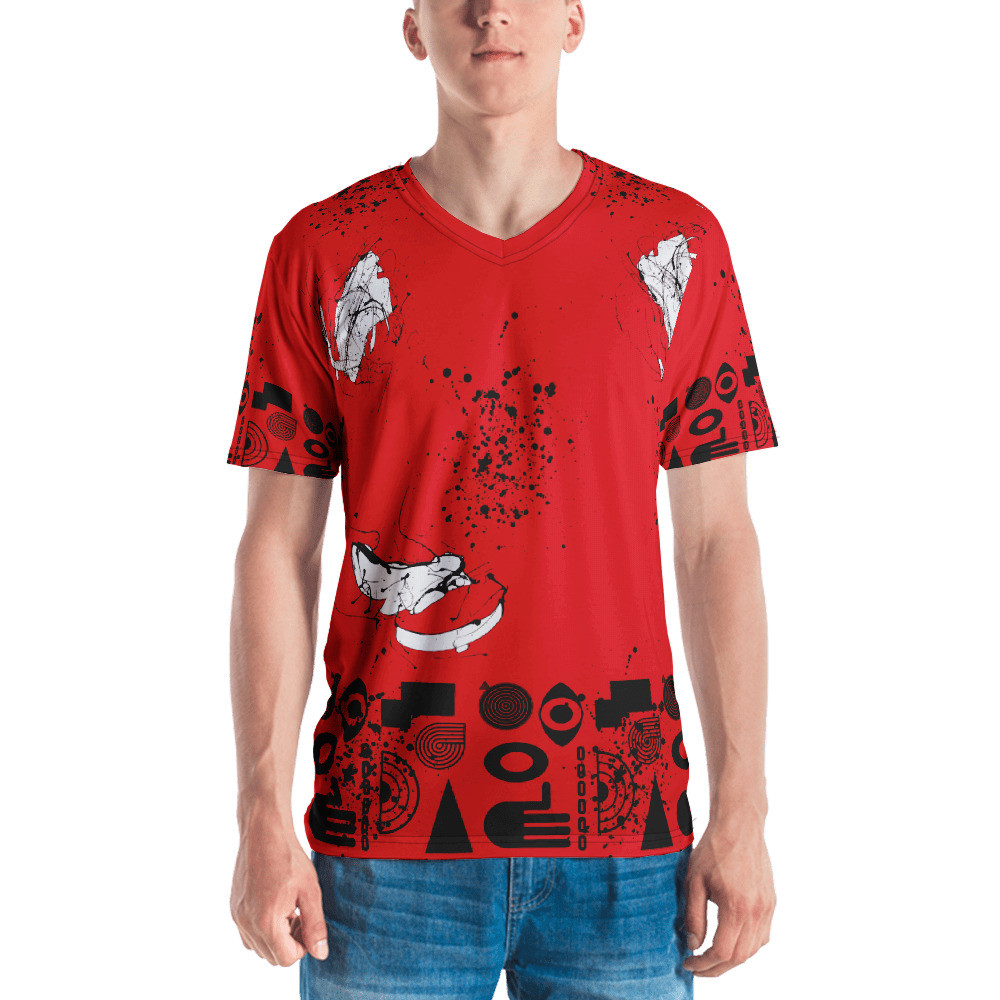 BTB Black Ink (Red) Men's V Neck T-shirt